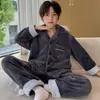 Pijama para niños, ropa de estar cálida de forro polar coral para otoño e invierno, conjunto de franela de corte holgado para niños y niños mayores
