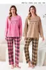 Temporada de calças compridas confortável pele comércio exterior gola redonda pijama feminino outono algodão pode ser usado fora blusa de frio estilo roupas de casa primavera outono manga longa casual