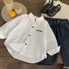 Camisa de Manga Larga para Niños Youyuan Otoño Nuevo 2025 Camisa de Otoño para Niños Algodón Puro Categoría A Color Sólido Top Casual