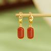 Yuebao Jewelry S925 Prata Esterlina Banhado a Ouro Vermelho do Sul Retro Luz Luxo Simples Retangular Elegante Brincos de Prata Combinados