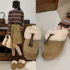Zapatos esponjosos para mujer, invierno, suela gruesa, cálidos, punta cerrada, pantuflas de media caña, mules, botas de nieve, slip-on para exteriores, pantuflas de algodón perezosas