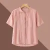 Novo Terno de Verão de Estilo Chinês para Mamãe, Camisa com Decote V de Estilo Ocidental, Camisa Solta Antiga de Verão para Mulheres de Meia-Idade e Idosas