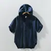Camiseta Masculina de Linho com Capuz Manga Curta Estilo Chinês Lobo do Norte Nova Estilo Chinês Tamanho Grande Cor Sólida Primavera/Verão Algodão Linho Meia Manga