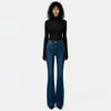Calça de supermodelo transfronteiriça do Sudeste Asiático / Jeans flare de cintura alta retrô para mulheres, elasticidade em quatro direções, que levanta o bumbum e emagrece, tamanho 26