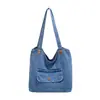 Bolso de Hombro Único de Mezclilla Nuevo Bolso Ligero de Axila Estilo Coreano Artístico Color Sólido Bolso de Viaje para Estudiante Bolso Tote de Gran Capacidad