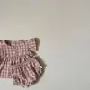 INS Conjunto de Top de Cuadros con Mangas de Murciélago y Dos Botones con Shorts para Bebé Niña, Conjunto de Dos Piezas para Salir