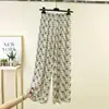 Pantalones Casuales Sueltos Finos Nuevos de Verano Algodón Seda Versátiles de Moda Adelgazantes para Casa Pantalones de Mujer Cintura Alta Pierna Ancha