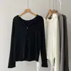 Cárdigan con capucha de color liso pegajoso para mujer, otoño e invierno, estilo coreano, corte ajustado, estiliza, manga larga, chaqueta casual, sudadera corta