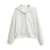 Conjunto de Moletom Cropped com Capuz e Zíper Estilo Coreano Feminino Outono Saia Midi Elástica com Cordão e Fenda nas Costas