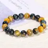 Pulsera de Piedra Ojo de Tigre Amarillo con Patrón de Rayo Natural de Venta Caliente Transfronteriza para Hombres y Mujeres, Pulsera Simple de una Sola Vuelta con Cuentas Redondas, Al por Mayor en Stock