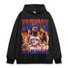Camiseta Manga Curta Estampada Brunson JB Retro Americana Tendência Transfronteiriça Lavada Velha Manga Longa Solta Moletom com Capuz para Homens