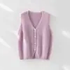 Estilo doce e feminino! Colete de lã fofo para mulheres, outono precoce, gola V, sem mangas em camadas, suéter de lã e cashmere