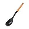 Mango de Madera Nuevo de Fábrica Utensilios de Cocina de Silicona Venta al por Mayor Cuchara de Cocina Espátula Sartén Antiadherente Espátula para Wok Antiquemaduras Cuchara de Silicona Utensilios de Cocina