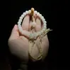 Pulsera de Anillo Corredizo de Círculo Único con Cuentas de Buda de Raíz de Bodhi de Jade Blanco para Niños y Niñas, Cuentas de Rosario, para Sostener en la Mano al por Mayor