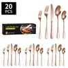 Amazon 1010 Juego de Cubiertos de Acero Inoxidable Cuchillo, Tenedor y Cuchara 20 Piezas Juego de Caja de Regalo de Cubiertos Occidentales para Bistec Transfronterizo