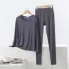 Roupa Térmica Modal Feminina Outono e Inverno Fina Tamanho Grande Camada Base Conjunto de Duas Peças Top e Calça