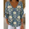 Estación Independiente Transfronteriza Europea y Americana Nueva Camiseta de Moda para Mujer Estampado 3D Color Degradado Cuello en V Manga Larga Top Verano Europeo y Americano