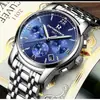 Ruizhiyuan aço fino caixa aço pulseira multi-função relógio de aço masculino original quartzo 6 ponteiros atacado negócio relógio não mecânico