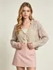 Venta al por mayor transfronteriza desde la fábrica de origen: Cárdigan corto de punto calado para mujer, de primavera y otoño, con botones de perla, bordes festoneados, suéter fino