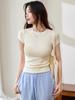 Bolsa pegatinas de cuello y 40 camiseta de algodón peinado de 230 g para mujer, manga corta, corte ajustado, comodín, cuello redondo, capa base