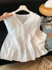 Blusa de cuello en V con ribete de encaje, nueva colección de otoño para mujer, moderna y versátil, con dobladillo fruncido, top de corte holgado, camisa estilo francés