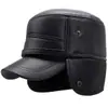 Chapéu de Algodão Masculino de Inverno para Meia-Idade com Forro de Veludo Quente e Proteção para as Orelhas Chapéu de Couro Chapéu Plano Espesso para Proteção contra o Frio para Pai Avô