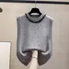 Ropa Nueva de Otoño 2025 Chaleco de Punto de Cuello Redondo para Mujer Top sin Mangas de Moda con Perlas Chaleco Suéter Versátil para Mujer