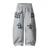 Pantalones Deportivos Casuales de Estilo Americano con Parches a Cuadros y Estampado de Estrellas con Cordón para Hombres y Mujeres, Nuevos Pantalones Largos Adelgazantes de Corte Holgado