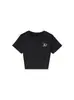 Camiseta Negra de Verano Nuevo Estilo con Cuello Redondo y Manga Corta para Mujer con Diseño de Letras Americanas, Top Corto Ajustado