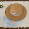 Sombrero de Paja Visera Grande Sombrero Plano Francés para Mujer Verano Nuevo Protector Solar Exterior Sombrero de Sol con Cordones de Encaje de Paja