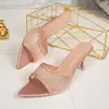 Sandalias de Punta con Pedrería Estilo Europeo y Americano para Mujer Cómodas, Nuevo Modelo Verano 2026, Sandalias de Tacón Alto de Tacón Fino con Punta Abierta Boca de Pez
