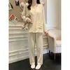 Pijama de Mujer Otoño Rosa Conejito Lindo con Ribete de Encaje con Almohadillas en el Pecho Manga Larga Pantalón Largo Ropa de Mujer Otros Conjuntos de Uniforme