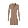 Falda Sexy Ajustada al Cadera de Punto con Hebilla Semiabierta de Otoño Falda de Un Solo Paso Vestido de Punto de Manga Larga con Cuello POLO Europeo y Americano para Mujer