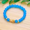 Oferta Especial de Transmissão ao Vivo: Pulseira de Vidro Pixiu Dourado Imitação com Mantra de Seis Palavras, Contas Cilíndricas Brancas, Contas Redondas Douradas e Pulseira de Coelho de Jade Branco