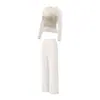 Conjunto de Yoga con Malla para Mujer, Auténtico Conjunto de Dos Piezas, Cubretop de Manga Larga, Cintura Alta, Pantalones Amplios Fluidos, Conjunto de Dos Piezas para Ejercicio de Pilates