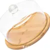 Plato de pastel transparente con tapa de vidrio, plato de fruta para té de la tarde, plato de prueba de pan de postre con tapa y bandeja de bambú
