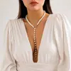Joyería transfronteriza europea y americana, collar de cuentas retro francés en forma de Y, elegante collar largo con borlas de perlas de imitación para mujer