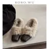 Versão em Estoque~Sapatos Quadrados de Algodão Peludo Quentes com Forro de Lã Estilo Retrô Francês, Novos Sapatos Femininos de Couro de Cano Baixo Estilo Inverno