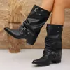Botas estilizadas de tacón grueso con punta afilada, apiladas, nuevas de moda francesa primavera/otoño 2026, botas sexys impresionantes de media pantorrilla