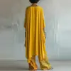 Marca Independente Moda Feminina Europeia e Americana 2026 Estampa Digital Calça Wide Leg + Blusa de Manga Longa Gola Redonda Cor Lisa Conjunto de Duas Peças