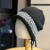 Sombrero retro para mujer, nuevo estilo de moda, circunferencia de cabeza grande, lana tejida, cálido, patrón jacquard, cordón, sombrero extragrande
