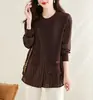 Suéter de Tricô de Alta Qualidade Outono/Inverno 2026 com Sobreposição de Camisa, Blusa Pulôver Solta Emagrecedora para Mulheres