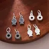Plata de ley s925 sólida vintage doble cara pequeño colgante de pez redondo charm de rosquilla material para pulsera DIY de cuentas y trenzado