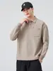Roupas Masculinas Fengshe / Nova Camiseta Masculina de Manga Longa com Bolso para Primavera e Outono, Camisa Polo com Gola Reversível, Moletom Versátil