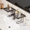 Prateleira de Armazenamento de Ferro Artístico de Luxo Leve, Suporte para Torneira Sem Furos, Prateleira de Armazenamento para Bancada de Banheiro, Design Vazado para Drenagem de Água