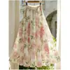 Nueva Falda Floral de Verano para Mujer, Cuello en V Francés, Cintura Ajustada, Línea A Larga, Falda Estampada Elegante y con Estilo