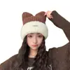 Chapéu Japonês Fofo de Orelha de Gato Feminino Inverno Novo Estilo Pelúcia Quente Tricô Grande Circunferência da Cabeça Faz o Rosto Parecer Menor Chapéu de Lã