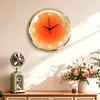 Novo relógio de parede com arte de fundo para restaurante, decoração de casa, relógio de parede de vidro silencioso com cor gradiente da moda, decoração de parede relógio do pôr do sol