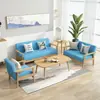 Juego de Sofá y Mesa de Centro de Madera Maciza para Apartamentos Pequeños, Silla de Oficina Moderna Minimalista de Tela de Tres Plazas para Viviendas de Alquiler