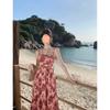 Correa de Hombro Artesanal Original Ajustable Floral Tinta Vestido Largo de Verano para Mujer con Diseño de Cintura